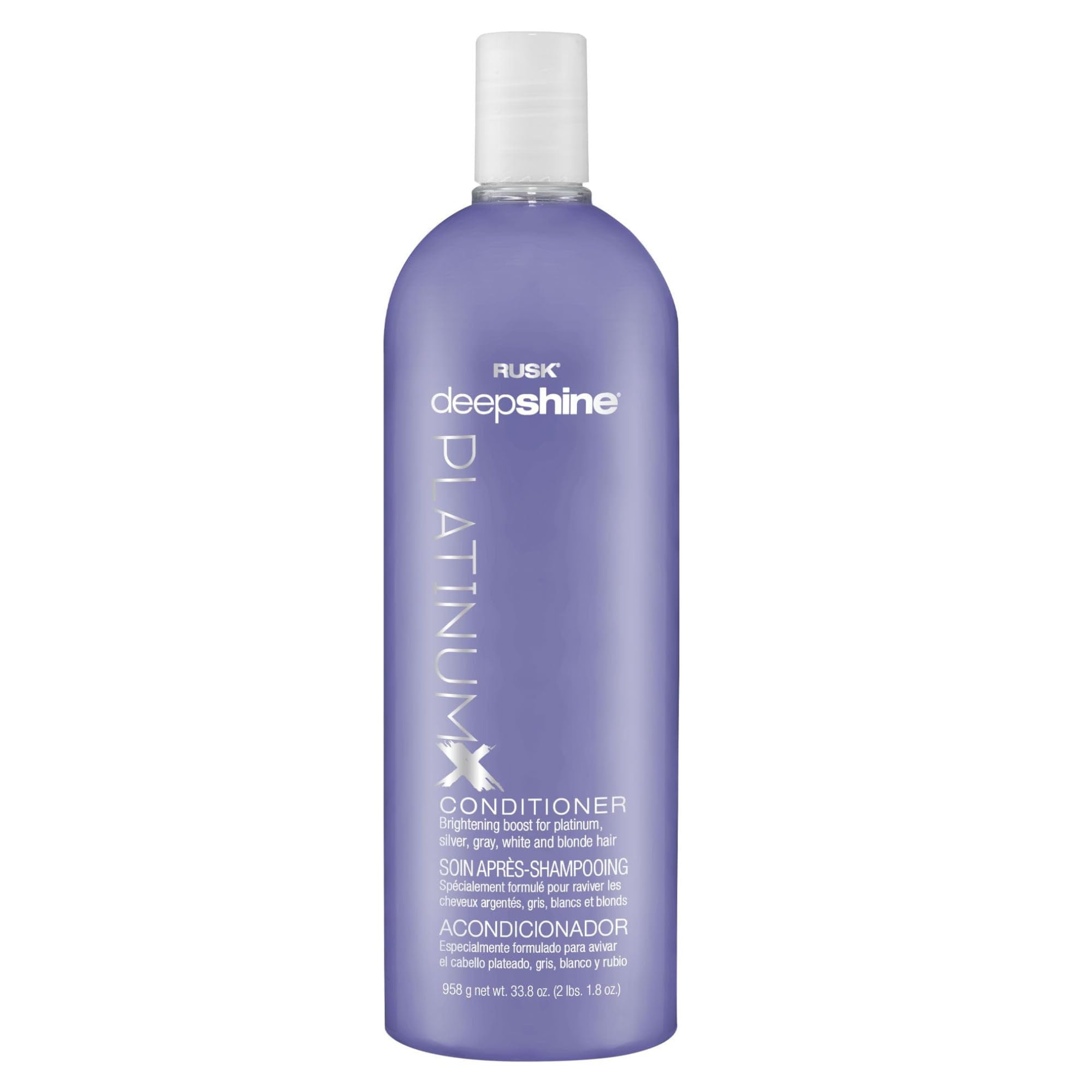 RUSK Deepshine PlatinumX Conditioner, Eliminates Brassiness, Brightening Boost for Platinum, Silver, Gray, White, and Blonde Hair, 33.8 oz
